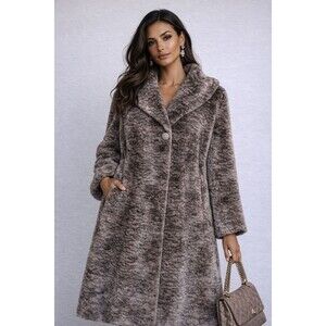 Bill Blass Signature Vintage 70s 80s Faux Fur Coat Womens Long Brown Oversized